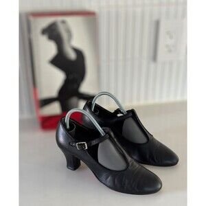Capezio Women's Size 7 T-Strap 700 Blk Heel Ballroom Leather Dance Shoes